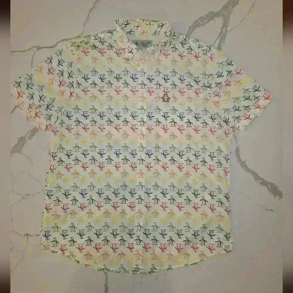 Original Penguin Rainbow Pete Short Sleeve Button Down Shirt Mens Size Large - Picture 1 of 8